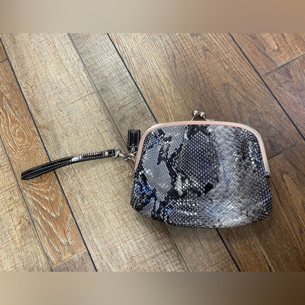 Coach Snakeskin Wristlet in Black and Gray